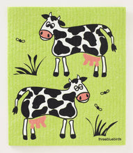 Load image into Gallery viewer, Cows on Apple Green Swedish Dishcloth