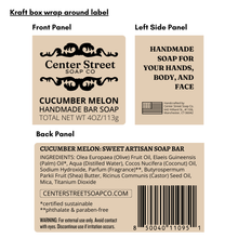 Load image into Gallery viewer, Cucumber Melon Vegan Handmade Soap Bar - 4oz