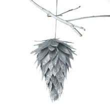 Load image into Gallery viewer, Silver Pine Cone Ornament w/Glitter