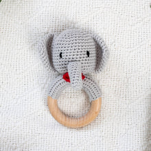 Load image into Gallery viewer, Animal Hand Crochet Rattles - Safari Collection: Elephant - Red Bow