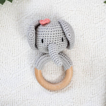 Load image into Gallery viewer, Animal Hand Crochet Rattles - Safari Collection: Elephant - Red Bow
