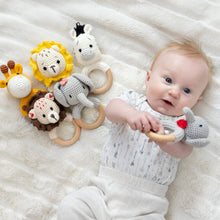 Load image into Gallery viewer, Animal Hand Crochet Rattles - Safari Collection: Elephant - Red Bow
