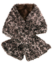 Load image into Gallery viewer, Pull Thru Faux Scarf: Cozy Cable in Ash / Cuddly Black / Faux Fur 100% Polyester / Pull Thru Scarf
