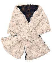 Load image into Gallery viewer, Pull Thru Faux Scarf: Cozy Cable in Ash / Cuddly Black / Faux Fur 100% Polyester / Pull Thru Scarf
