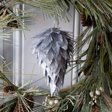 Load image into Gallery viewer, Silver Pine Cone Ornament w/Glitter
