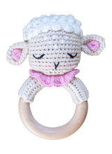 Load image into Gallery viewer, Animal Hand Crochet Rattles - Barnyard Friends: Lamb - Ivory &amp; Pink
