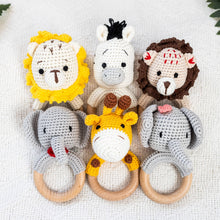 Load image into Gallery viewer, Animal Hand Crochet Rattles - Safari Collection: Elephant - Red Bow
