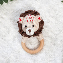 Load image into Gallery viewer, Animal Hand Crochet Rattles - Safari Collection: Elephant - Red Bow
