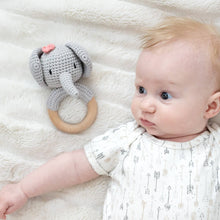 Load image into Gallery viewer, Animal Hand Crochet Rattles - Safari Collection: Elephant - Red Bow
